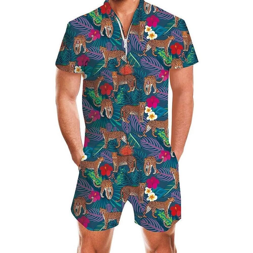 Men’s Large Palm Leaf Tiger Male Romper